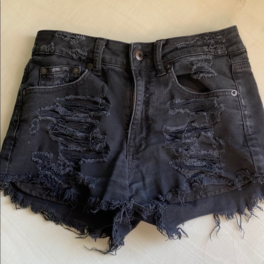 distressed black American Eagle jeans shorts